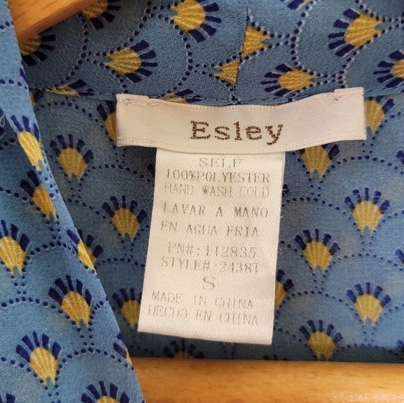Esley | Blue & Yellow Print Tie Neck Sleeveless Blouse - Picture 4 of 6